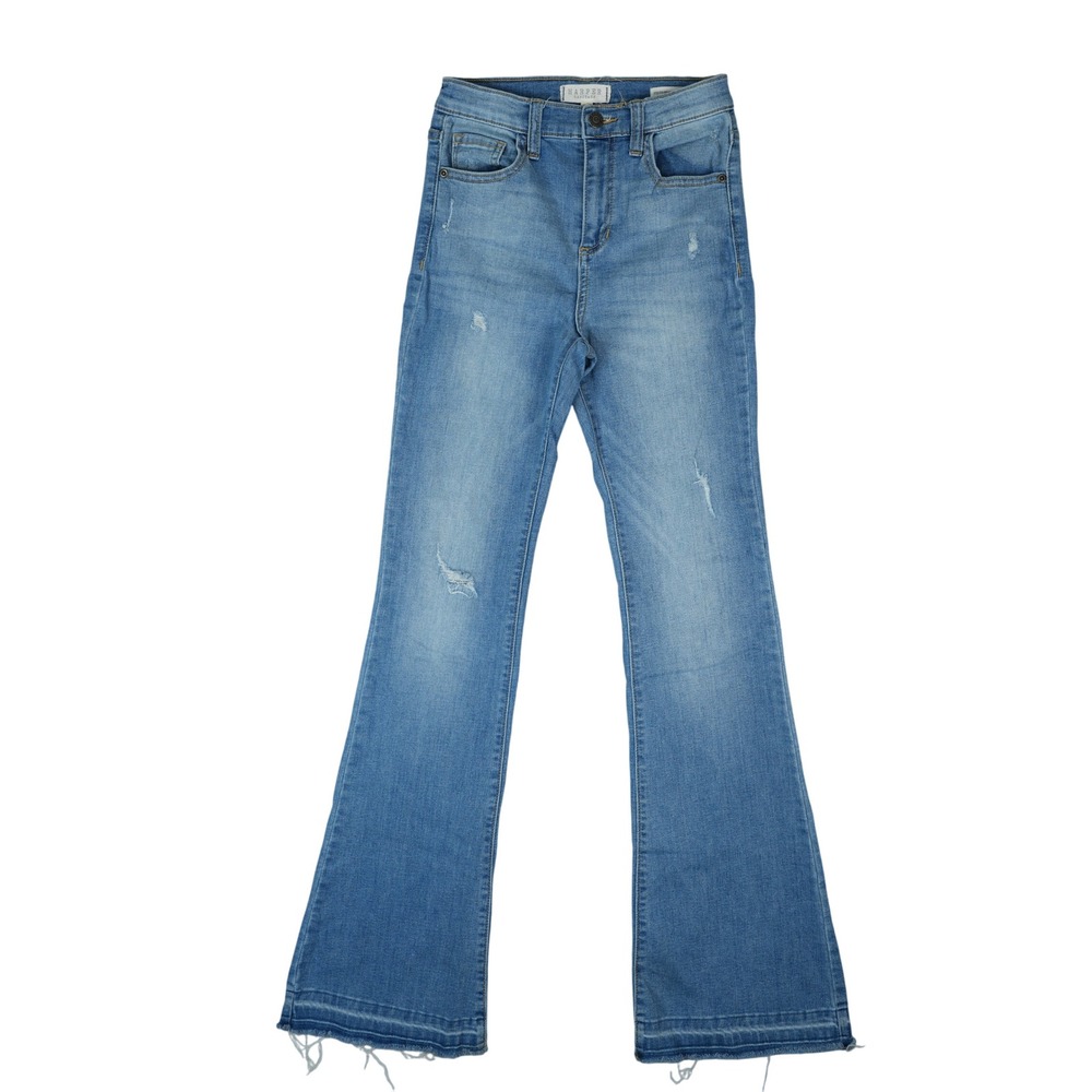 Harper Heritage High Rise Flare Jeans Women 25 Blue Distressed Raw Hem Boho Y2K